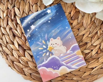 Star Catching Art Print | Cute Art Prints | Decorative Prints for Walls | Postcard Prints | Aesthetic Art | 4x6" inch