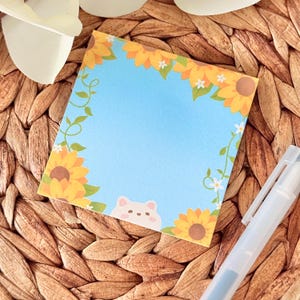 Plaknotities zonnebloem-tofu | Kawaii, schattig, esthetisch | Notitieblokken, memoblokken | 3 x 3" inch