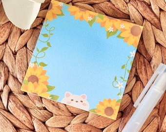 Sunflower Tofu Sticky Notes | Kawaii, Cute, Aesthetic | Notepads, Memo Pads | 3x3"inch