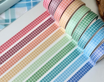 Coloured Grid Mini Washi Tape | Kawaii, Cute, Aesthetic | Decorative Tape for Journals, Planners, Scrapbooking