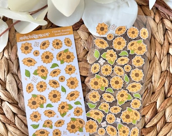 Sunflower Sticker Sheets | Cute Flower Stickers | Flower Doodles