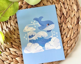 Dreamy Whale Art Print | Aesthetic Art Prints | Decorative Prints for Walls | Postcard Prints | Aesthetic Art | 5x7" inch