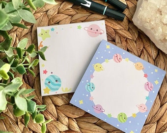 Leuke memoblokken planeten | Kawaii, schattig, esthetisch | Notitieblokken | 3 x 3" inch