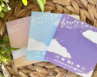Muziekmemoblokken | Kawaii, schattig, esthetisch | Notitieblokken | 3 x 3" inch