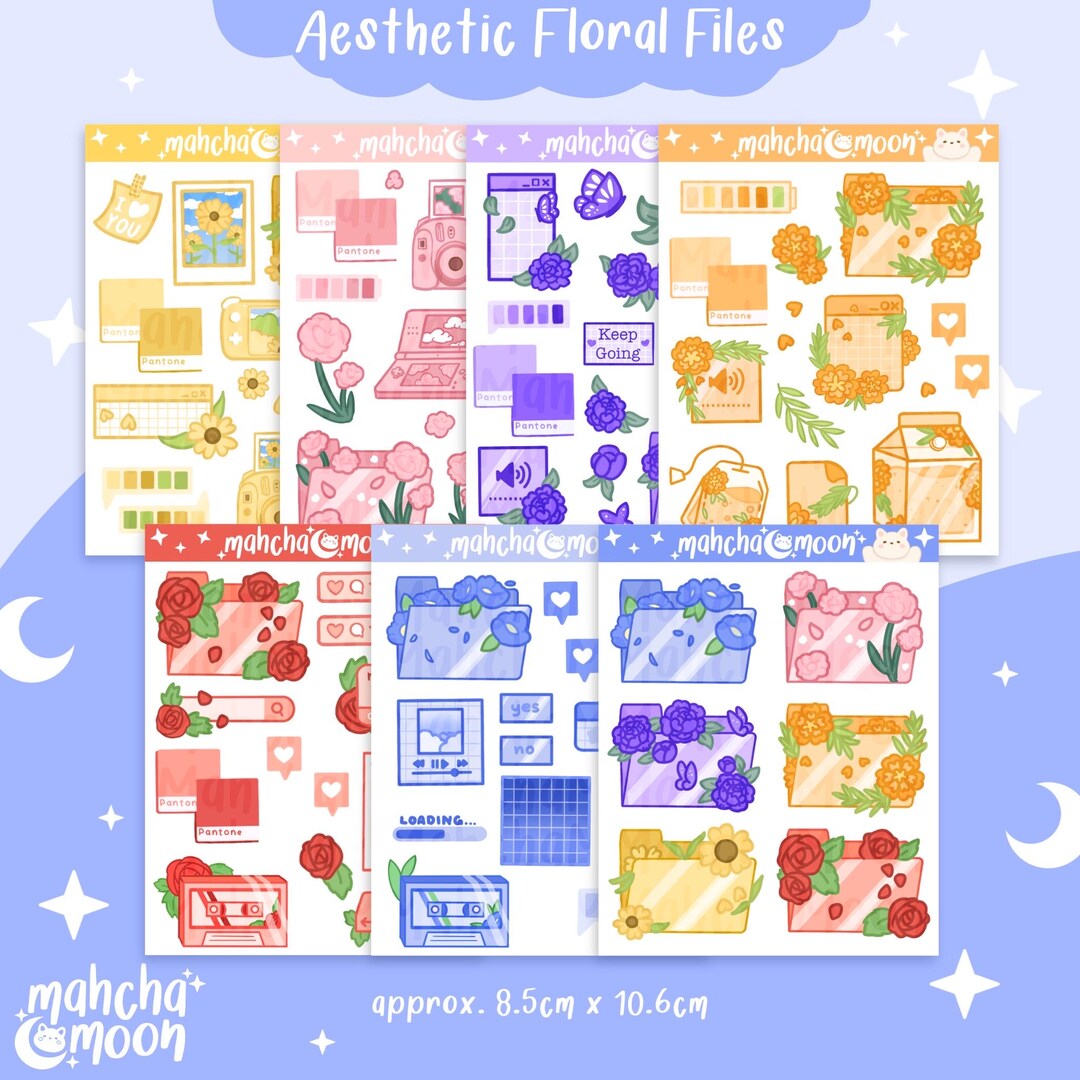 Aesthetic Floral Files | Browser | Colour Themed Sticker Sheets - Etsy