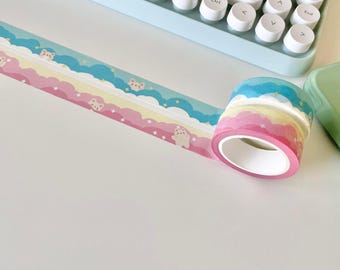 Tofu In The Clouds Washi Tape | Kawaii, Cute, Aesthetic | Decorative Tape for Journals, Planners, Scrapbooking