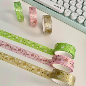 Boba Cafe Washi Tape - GOLD FOILED | Kawaii, Cute, Aesthetic | Decorative Tape for Journals, Planners, Scrapbooking
