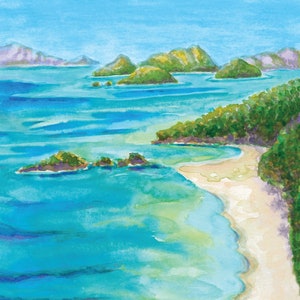 Trunk Bay Beach Card or Print - Watercolor Painting - St. John