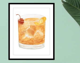 Whiskey Sour Cocktail Card or Print - Watercolor Painting - St. John