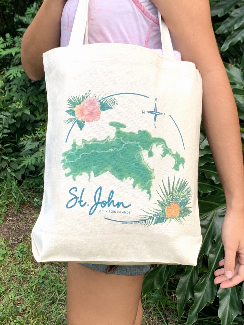 St. John USVI Map Tote Bag Canvas Etsy