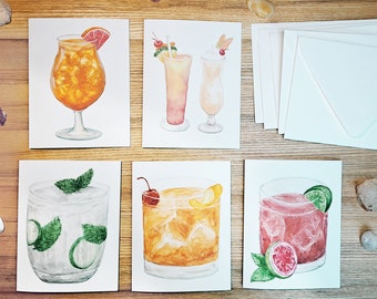 Fruity Memories (5) Card Set - Fruity Drinks Watercolor - Cocktails - St. John
