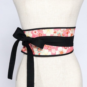 Japanese reversible cotton belt with Hana Ume Pink motifs