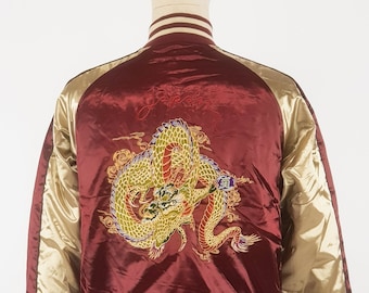 Veste Bombers sukajan motif brodé Dragon Gold & Bordeau