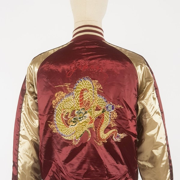 Veste Bombers sukajan motif brodé Dragon Gold & Bordeau