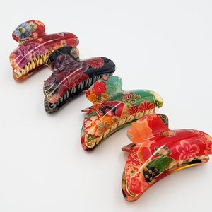 Large Japanese hair alligator clip with chirimen fabric and resin image 1