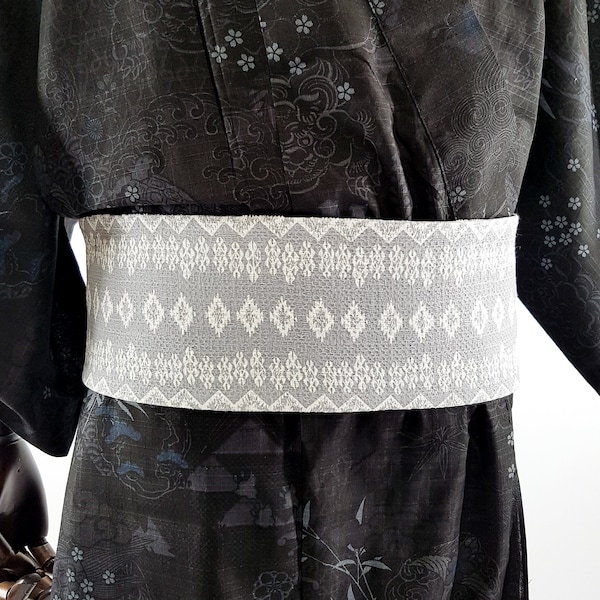 Ceinture coton réversible MUSUBI inspirée des obi de kimono japonais Motifs Gris, Japon tissu japonais corset serre-taille