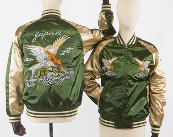 Padded Bombers sukajan jacket Embroidered pattern Eagle Gold & Green