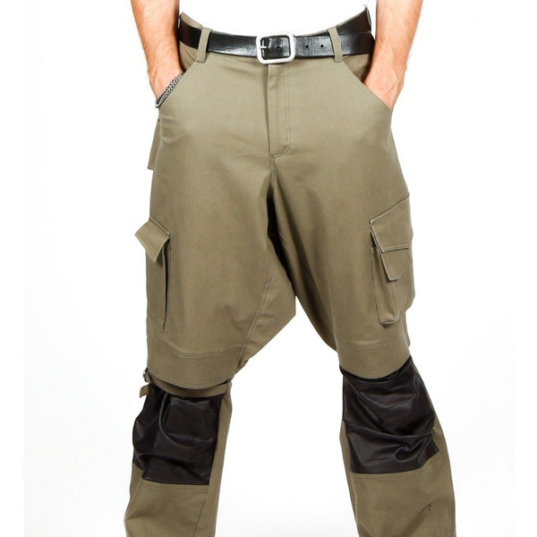 Pantalon pour homme Kappa en coton et simili cuir Kaki AOI Clothing
