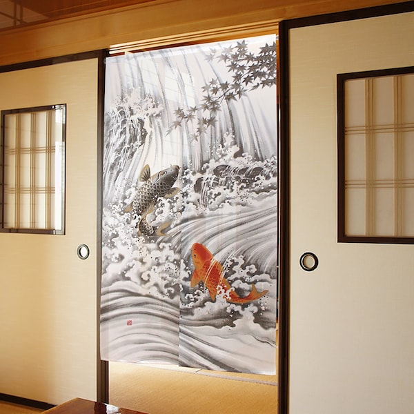Noren rideaux de porte japonais motif Carpe Koï, japon tapisserie rideau de fenêtre
