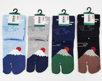 Chaussettes Japonaises Tabi en Coton et Motif Mont Fuji et Soleil Made in Japan Taille Fr 40 - 45