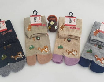 Japanese Tabi Cotton Socks with Shiba Inu Pattern and Cake made in Japan Size Fr 34 - 40