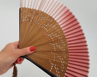 Luxury Japanese fan in bamboo and cotton fabric with gradient pattern