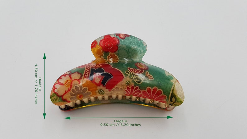 Large Japanese hair alligator clip with chirimen fabric and resin image 10