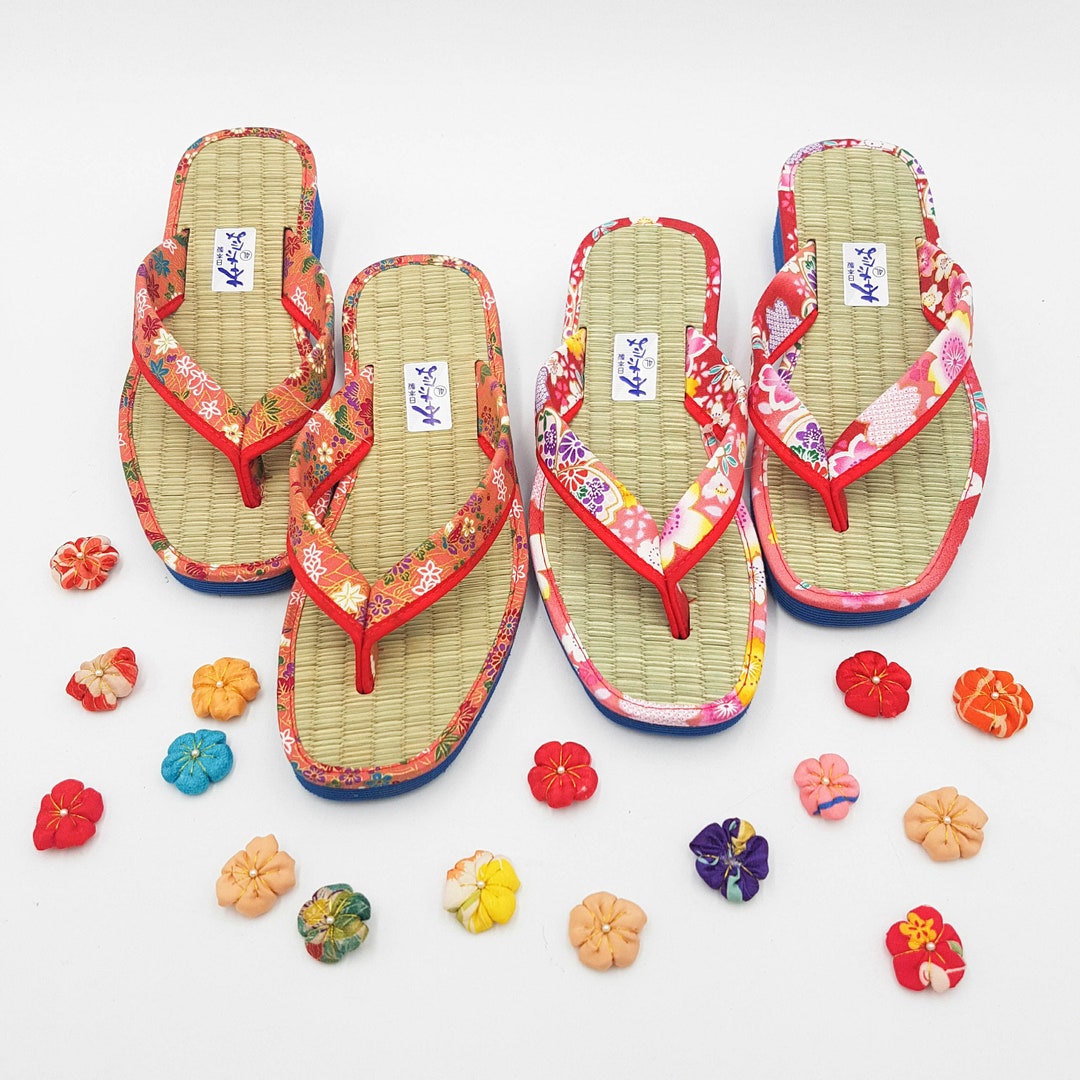 Japanese Sandals Zori Woman Floral Pattern Salmon / Pink Etsy