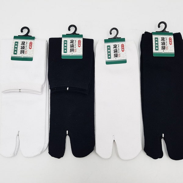 Calcetines Tabi Japoneses de Algodón y Estampado Liso en Blanco y Negro Hechos en Japón Talla Fr 40 - 45