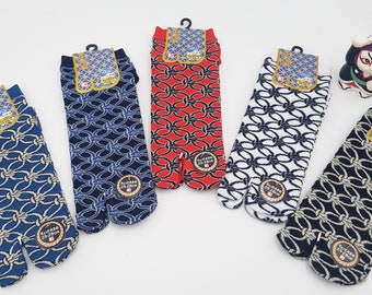 Japanese Tabi socks in cotton and Chain pattern Size Fr 40 - 45, kutsushita geta kimono kitsuke accessory