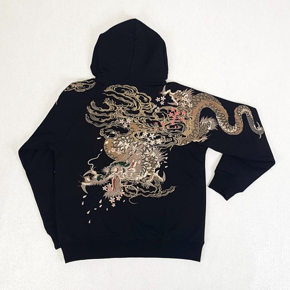 Hoodie Hoodie Embroidered Pattern Dragon & Sakura Inspired by