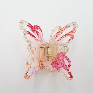 Japanese butterfly-shaped alligator clip with chirimen fabric and resin Pink