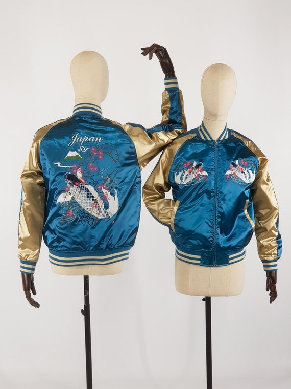 Gold & Blue Koi Carp Embroidered Sukajan Padded Bombers Jacket -  Canada