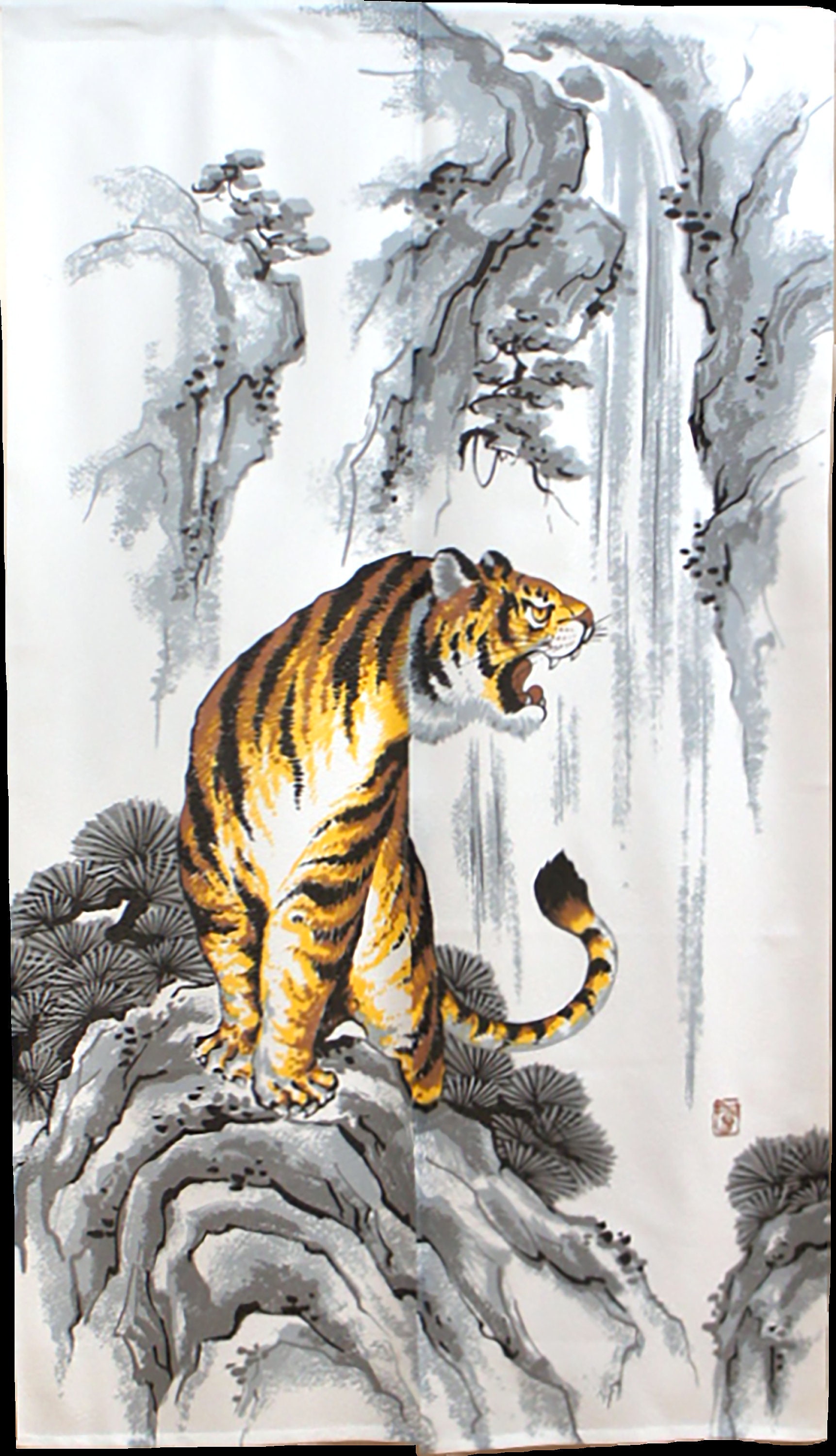 Noren Rideaux de Porte Japonais Motif Tigre & Cascade, Japon Tapisserie Rideau Fenêtre