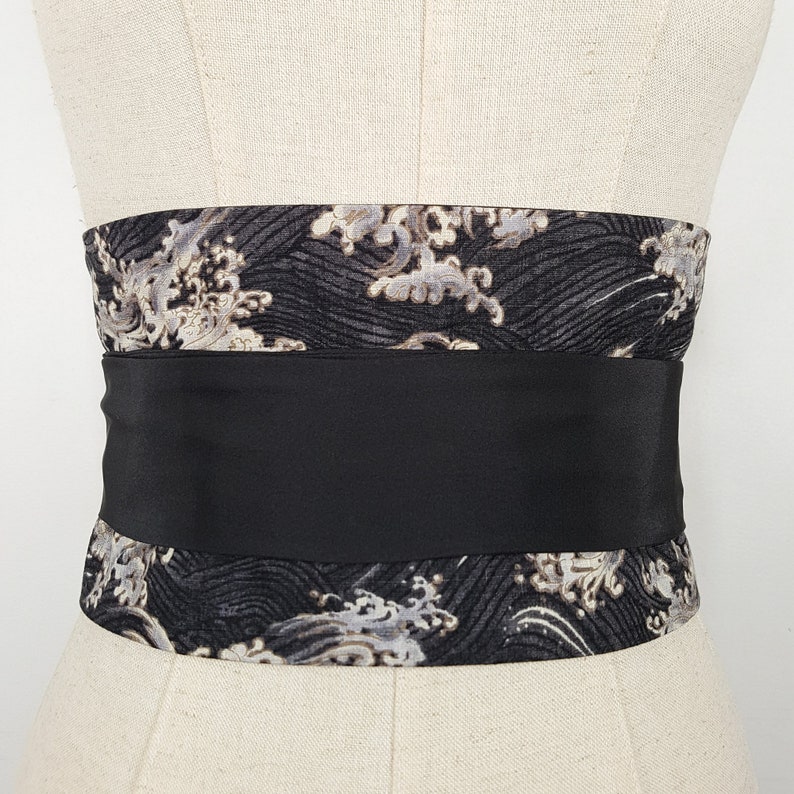 Ceinture en coton japonais réversible motifs Vagues Grises, fabriquée en France image 2