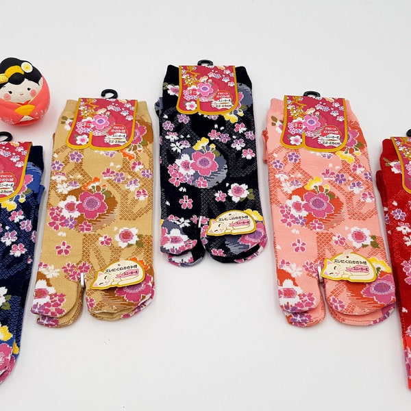 Chaussettes Japonaises Tabi en Coton et Motif Fleurs Sakura Taille Fr 34 - 40