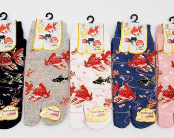 Chaussettes Japonaises Tabi en Coton et Motif Kingyo Poisson Rouge Taille Fr 34 - 40