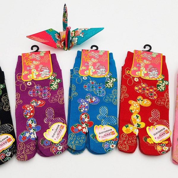 Chaussettes Japonaises Tabi en Coton Motif Papillon Taille Fr 34 - 40