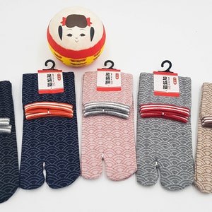Japanese Tabi Socks in Cotton and Wave Pattern Made in Japan Size Fr 34 - 40