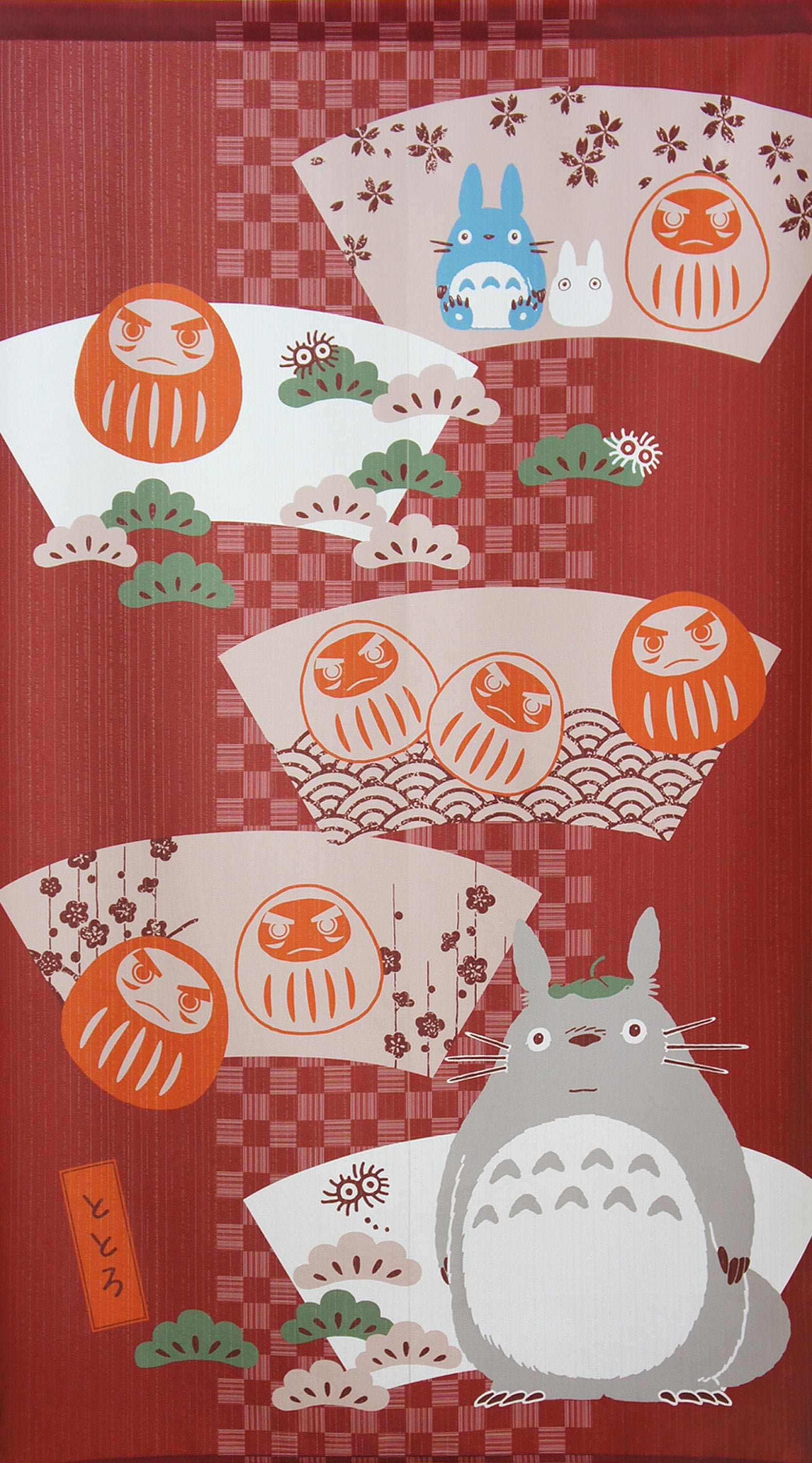Noren Rideaux de Porte Japonais Mon Voisin Totoro Motif Daruma Rouge, Japon Ghibli Studio Totoro Tap
