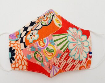 Reusable POLYcoton fabric mask to AFNOR standards with Red Patchwork pattern