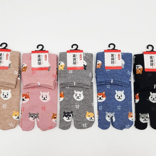 Chaussettes Japonaises Tabi en Coton et Motif Chien Shiba Inu Made in Japan Taille Fr 34 - 40