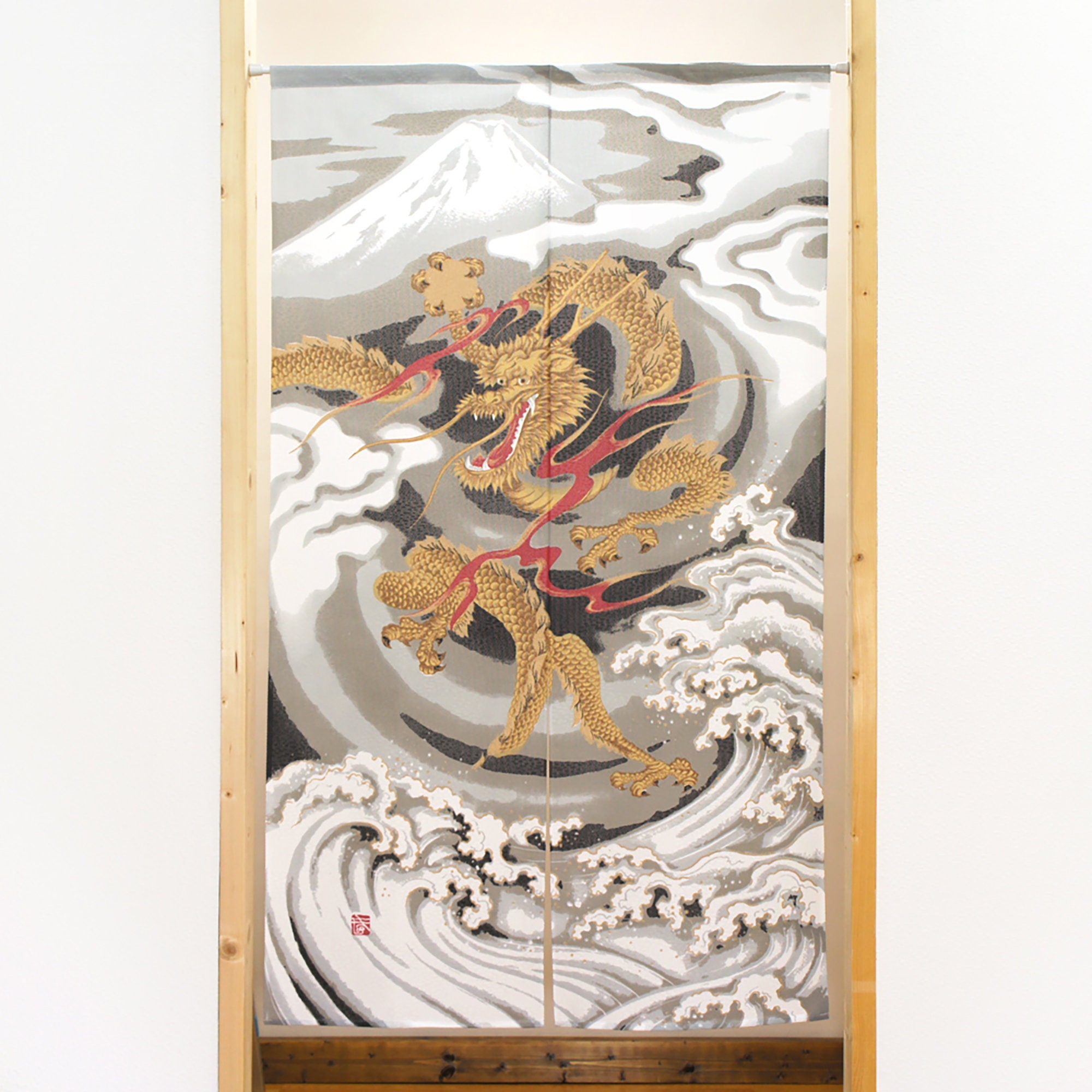 Noren Rideaux de Porte Japonais Motif Dragon & Vagues, Japon Tapisserie Rideau Fenêtre