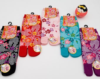 Chaussettes Japonaises Tabi en Coton et Motif Fleurs Shibori Taille Fr 34 - 40