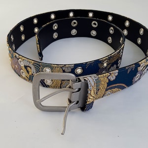 Japanese belt embroidered kinran fabric from Kyoto Blue & Gold