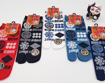 Japanische Tabi-Socken aus Baumwolle und Kamon-Muster, hergestellt in Japan, Größe Fr 40–45