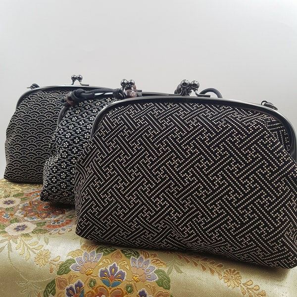 Sac Gamaguchi Noir & Blanc avec imprimés géométriques floraux abstraits, made in Japan