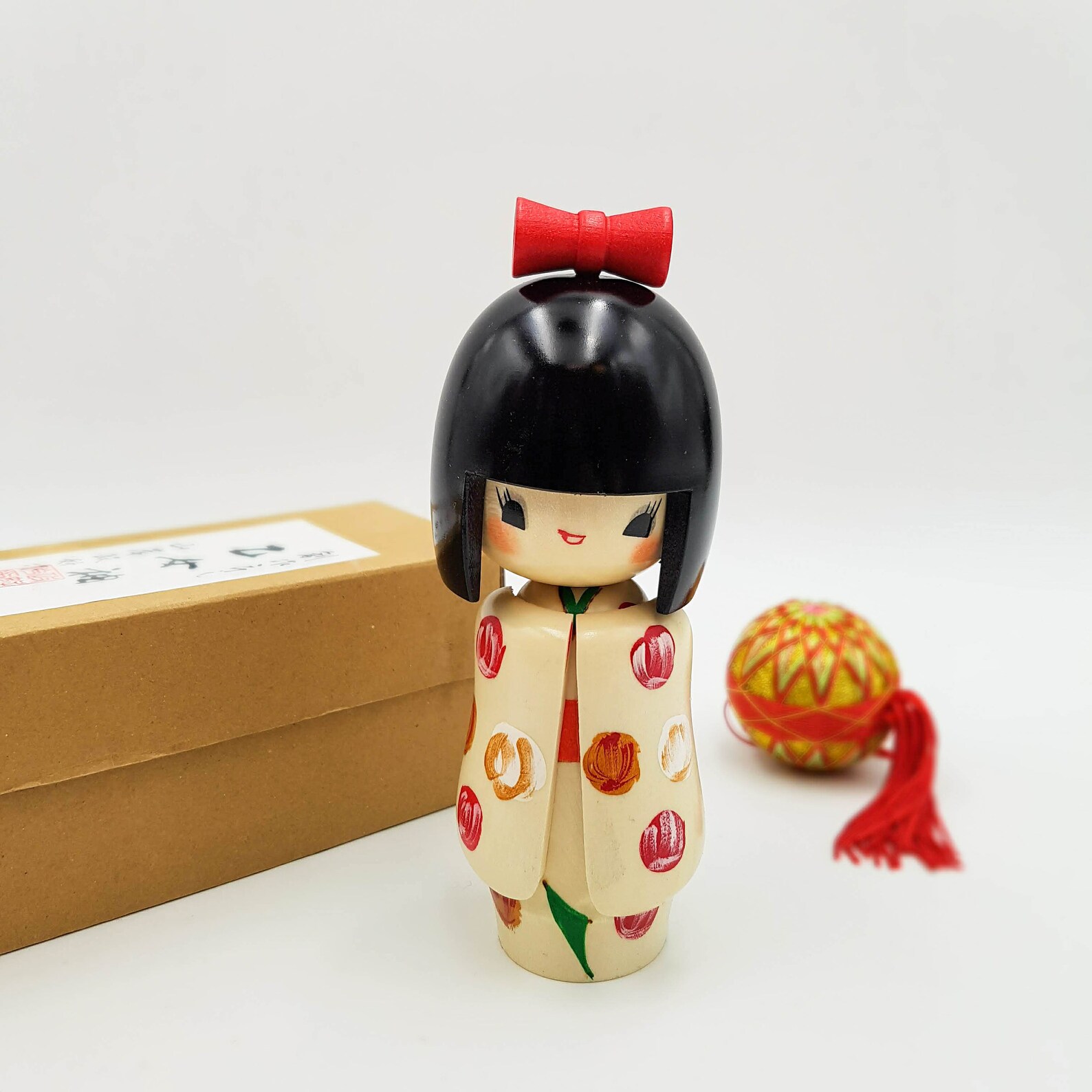 Kokeshi Doll in Painted Wood Otomesode White Flower Etsy