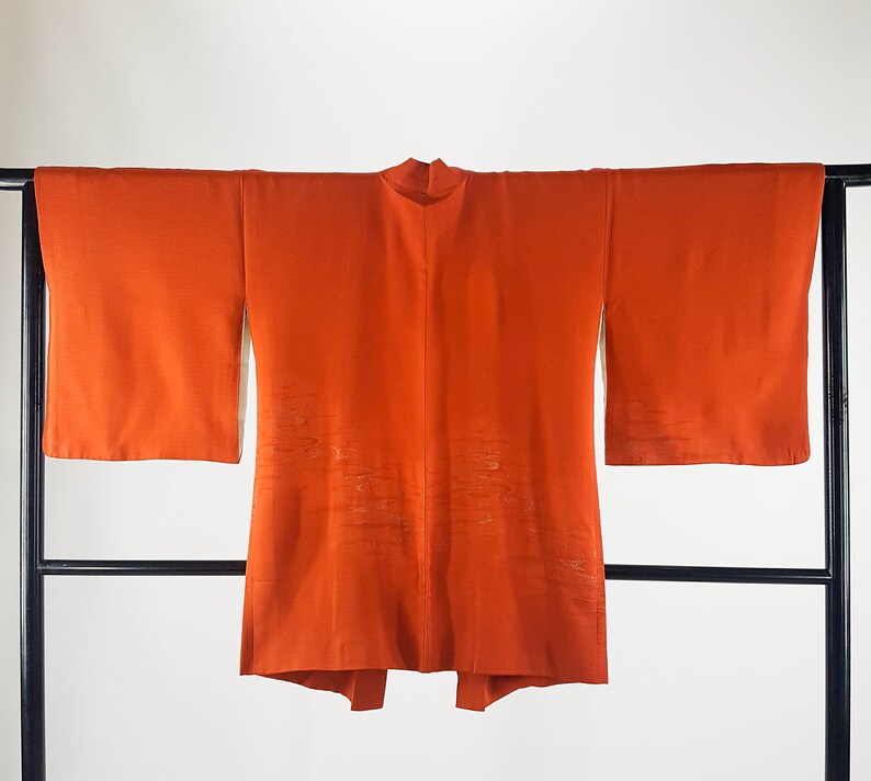 vintage unique piece and second hand silk Kimono Haori orange patterned Kimono Haori jacket