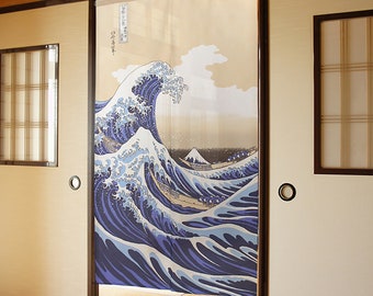 Noren rideaux de porte japonais motif Vague Hokusai, japon tapisserie peinture rideau de fenêtre